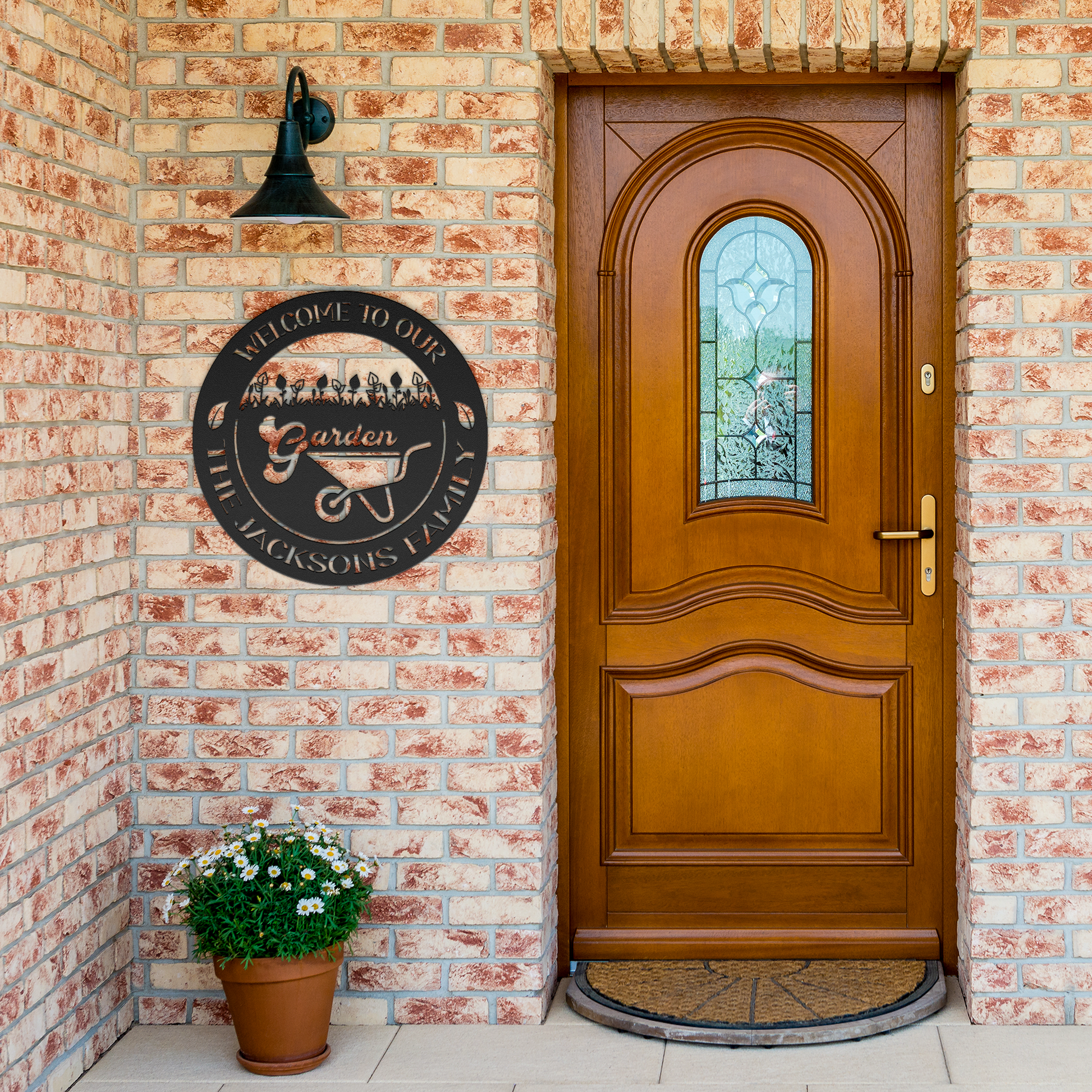 Welcome_to_our_Garden_Die-Cut_Metal_Sign_Black_Brick_Entrance_Mockup.png